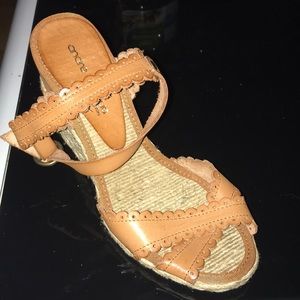 Tan Summer Leather Espadrille Wedge